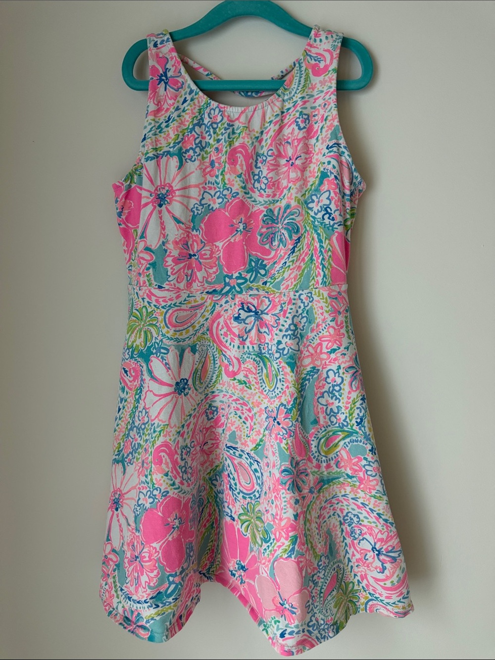 Lilly Pulitzer Girls Carice Dress Pink Blue Flock Full of Fun Floral (size 10)